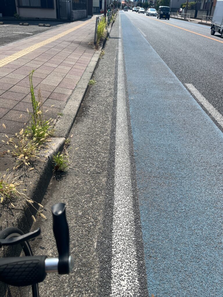 自転車専用レーンが続く国道の風景