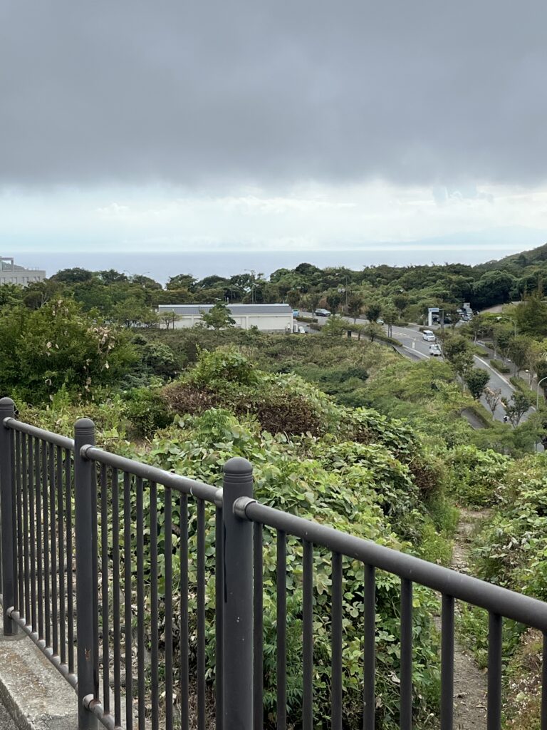 湘南国際村から見える海と研究施設のある景色